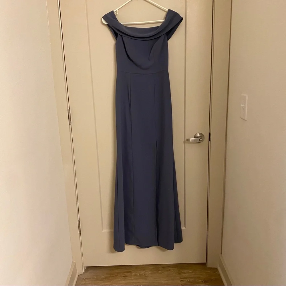 Dessy Collection Off the Shoulder Crepe Gown - Picture 5 of 5